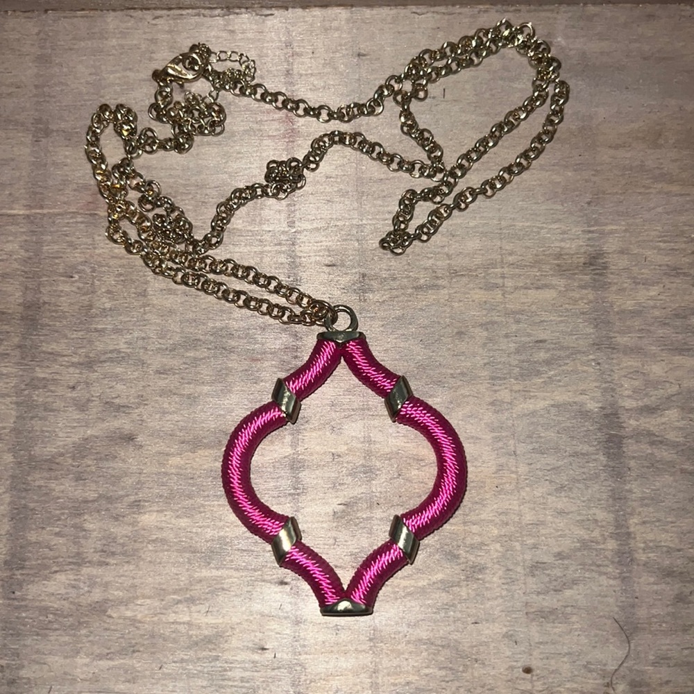 Pink Metal and Fabric Pendant